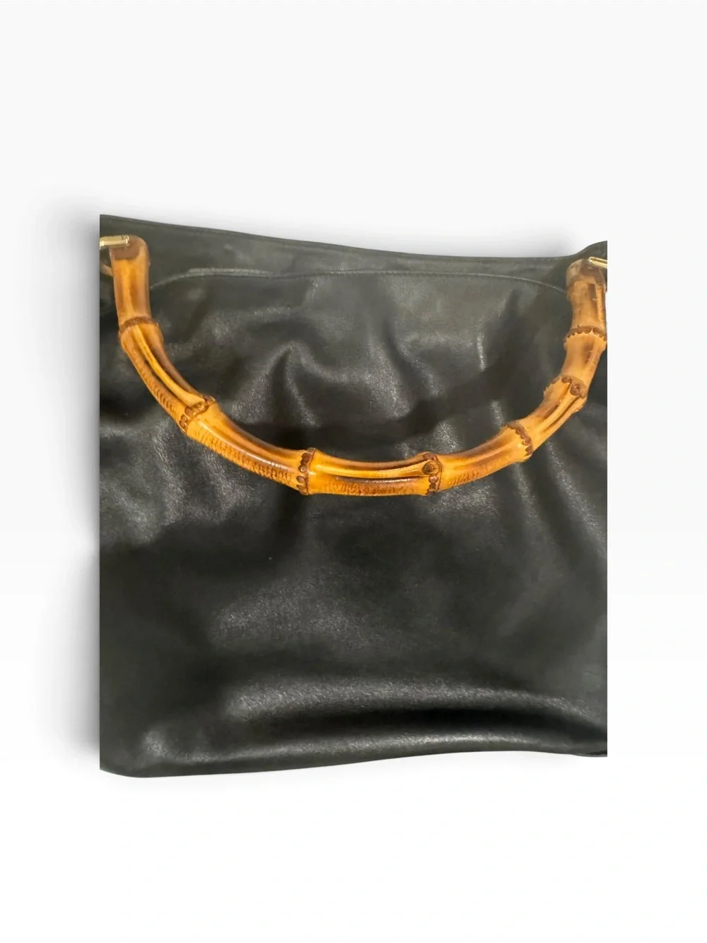 Vintage Gucci BLACK Bamboo Handle Leather Oversized Hobo Bag Bamboo 1947